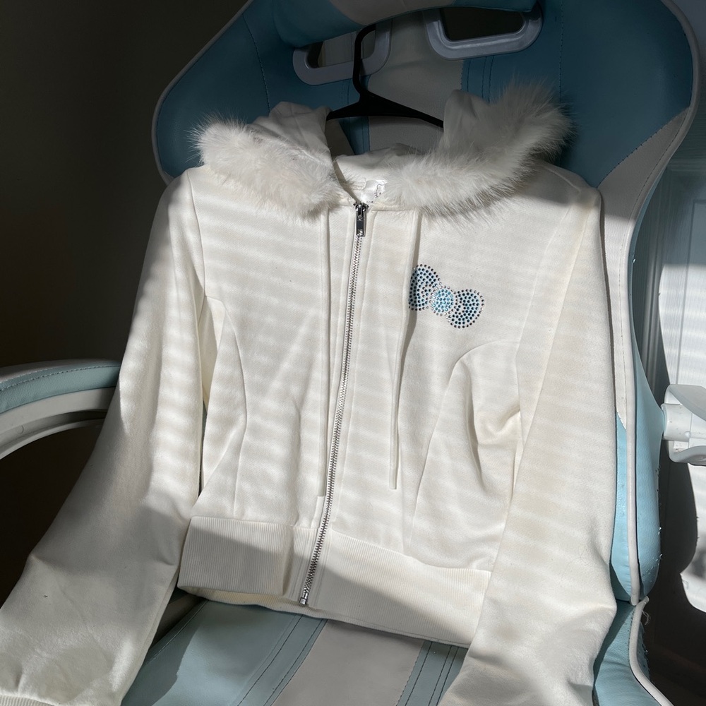Kids White Furry Hooded Jacket